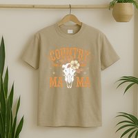 Country Mama Floral Skull Horns Star T-Shirt