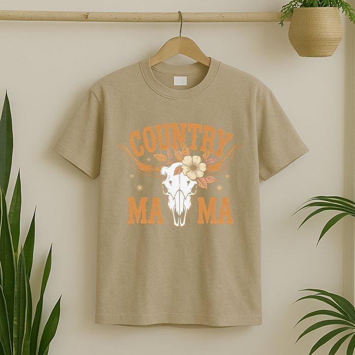 Country Mama Floral Skull Horns Star T-Shirt