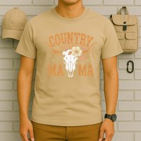 Country Mama Floral Skull Horns Star T-Shirt