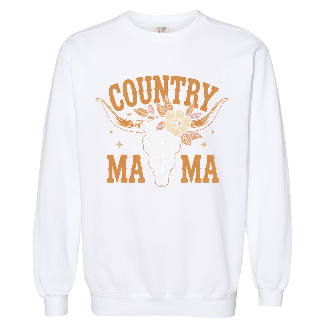Country Mama Floral Skull Horns Star Garment-Dyed Sweatshirt