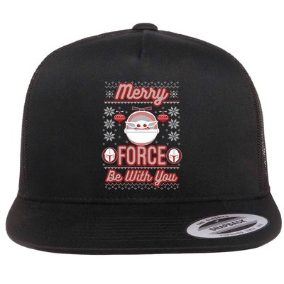 Christmas Merry Force Be With You Long Sleeve Flat Bill Trucker Hat