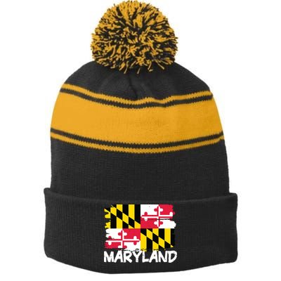 Cool Maryland Flag Stripe Pom Pom Beanie