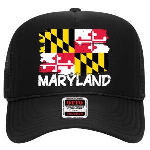 Cool Maryland Flag High Crown Mesh Back Trucker Hat