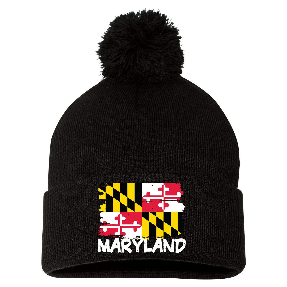Cool Maryland Flag Pom Pom 12in Knit Beanie