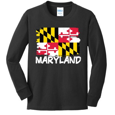 Cool Maryland Flag Kids Long Sleeve Shirt