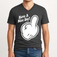 Cartoon Middle Finger Have A Nice Day V-Neck T-Shirt