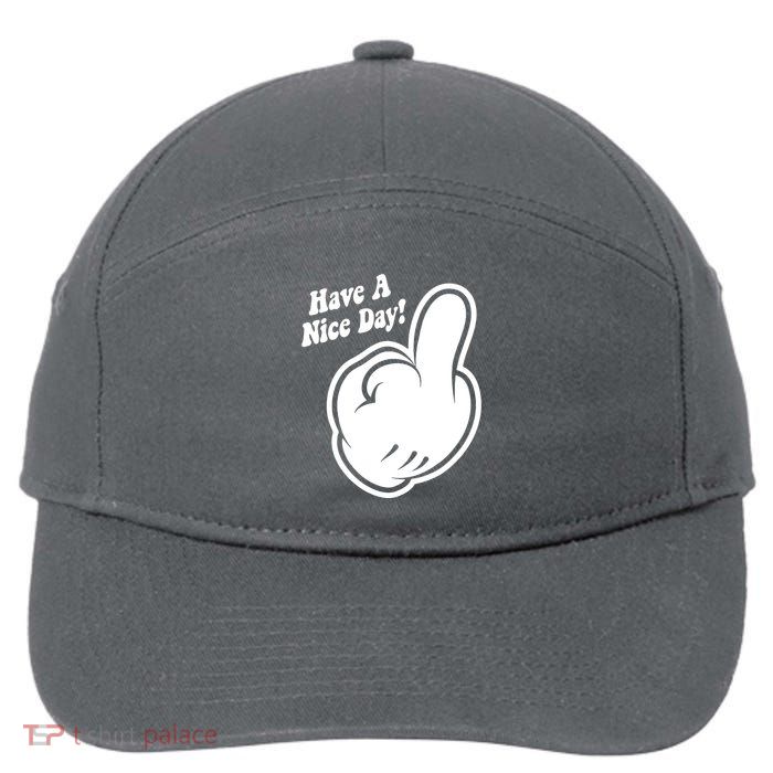 Cartoon Middle Finger Have A Nice Day 7-Panel Snapback Hat