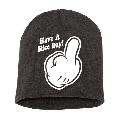 Cartoon Middle Finger Have A Nice Day Short Acrylic Beanie