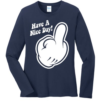 Cartoon Middle Finger Have A Nice Day Ladies Long Sleeve Shirt