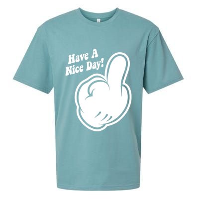 Cartoon Middle Finger Have A Nice Day Sueded Cloud Jersey T-Shirt