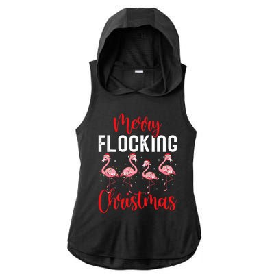 Christmas Merry Flocking Christmas Flamingo Ladies PosiCharge Tri-Blend Wicking Draft Hoodie Tank