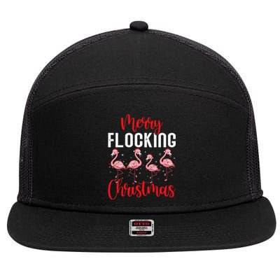 Christmas Merry Flocking Christmas Flamingo 7 Panel Mesh Trucker Snapback Hat