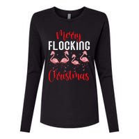 Christmas Merry Flocking Christmas Flamingo Womens Cotton Relaxed Long Sleeve T-Shirt