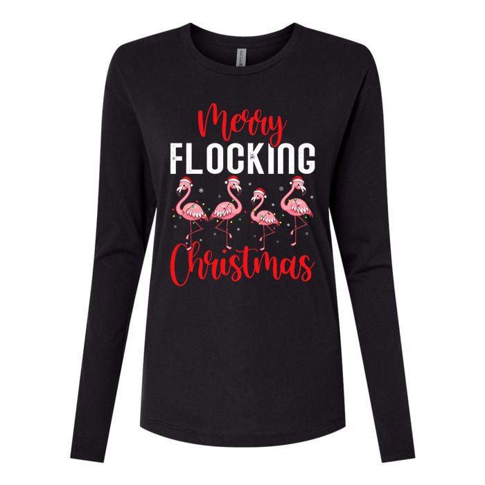 Christmas Merry Flocking Christmas Flamingo Womens Cotton Relaxed Long Sleeve T-Shirt