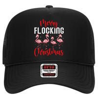 Christmas Merry Flocking Christmas Flamingo High Crown Mesh Back Trucker Hat