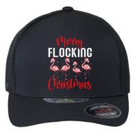 Christmas Merry Flocking Christmas Flamingo Flexfit Unipanel Trucker Cap