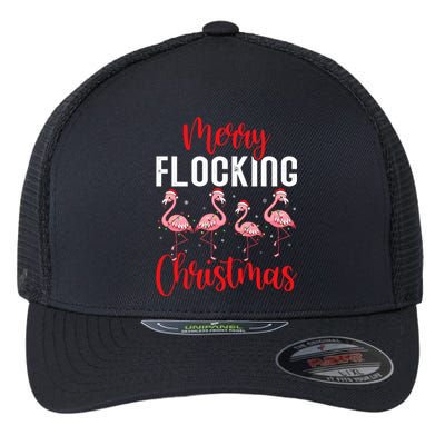 Christmas Merry Flocking Christmas Flamingo Flexfit Unipanel Trucker Cap