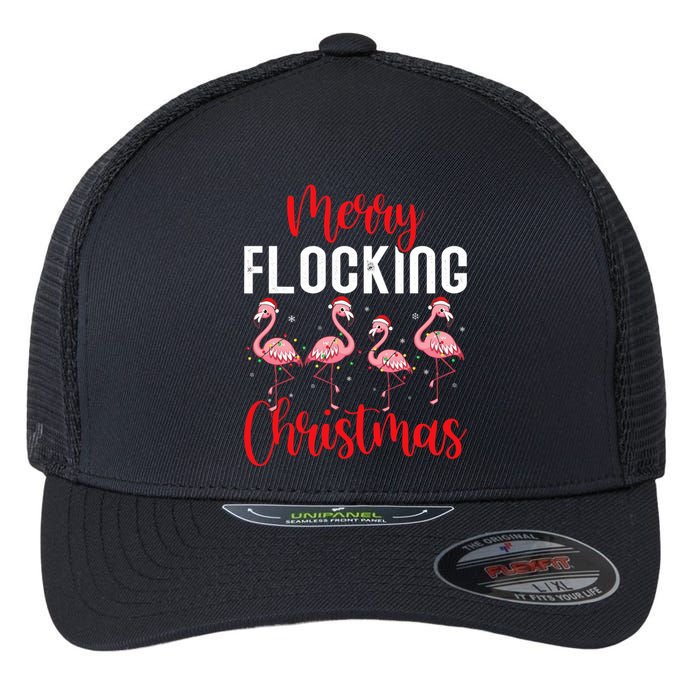 Christmas Merry Flocking Christmas Flamingo Flexfit Unipanel Trucker Cap