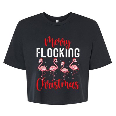 Christmas Merry Flocking Christmas Flamingo Bella+Canvas Jersey Crop Tee