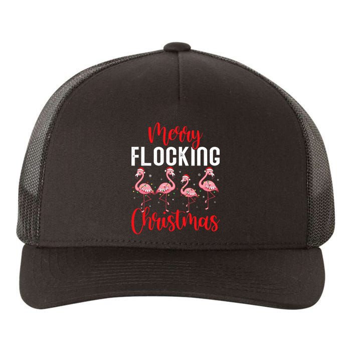 Christmas Merry Flocking Christmas Flamingo Yupoong Adult 5-Panel Trucker Hat