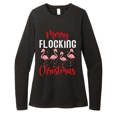 Christmas Merry Flocking Christmas Flamingo Womens CVC Long Sleeve Shirt