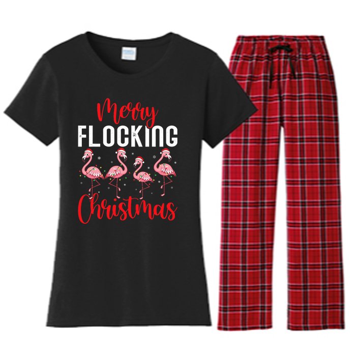 Christmas Merry Flocking Christmas Flamingo Women's Flannel Pajama Set