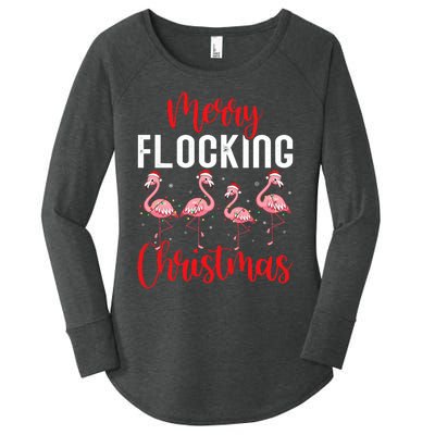 Christmas Merry Flocking Christmas Flamingo Women's Perfect Tri Tunic Long Sleeve Shirt