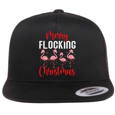 Christmas Merry Flocking Christmas Flamingo Flat Bill Trucker Hat