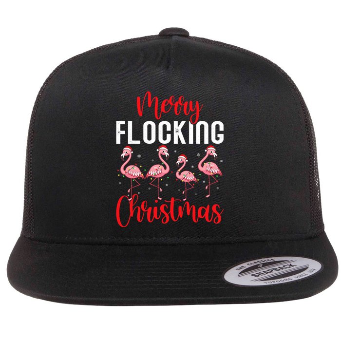 Christmas Merry Flocking Christmas Flamingo Flat Bill Trucker Hat