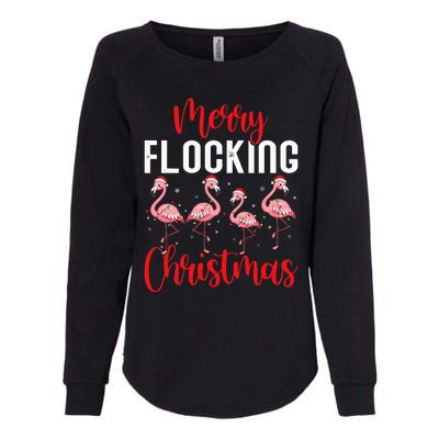 Christmas Merry Flocking Christmas Flamingo Womens California Wash Sweatshirt