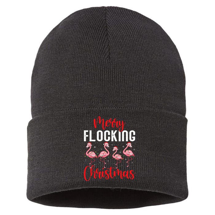 Christmas Merry Flocking Christmas Flamingo Sustainable Knit Beanie