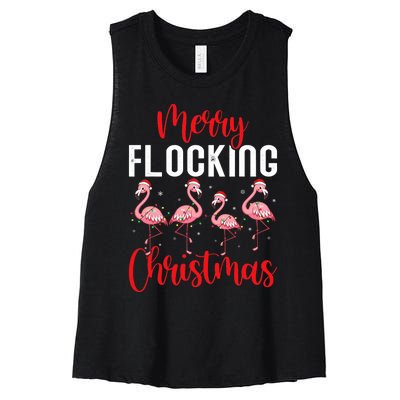 Christmas Merry Flocking Christmas Flamingo Women's Racerback Cropped Tank