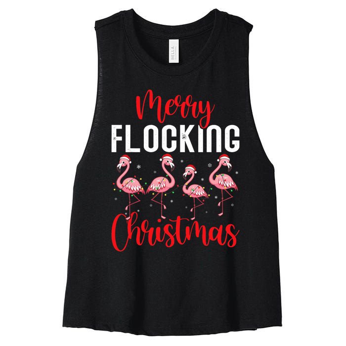 Christmas Merry Flocking Christmas Flamingo Women's Racerback Cropped Tank