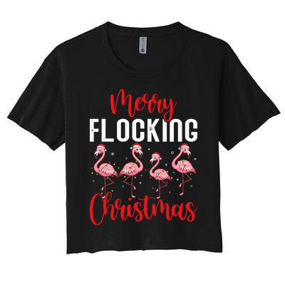 Christmas Merry Flocking Christmas Flamingo Women's Crop Top Tee