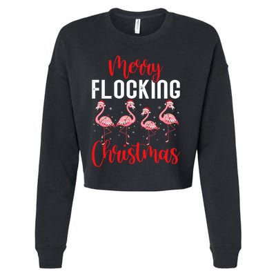 Christmas Merry Flocking Christmas Flamingo Cropped Pullover Crew