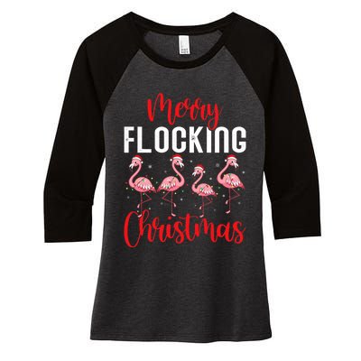 Christmas Merry Flocking Christmas Flamingo Women's Tri-Blend 3/4-Sleeve Raglan Shirt