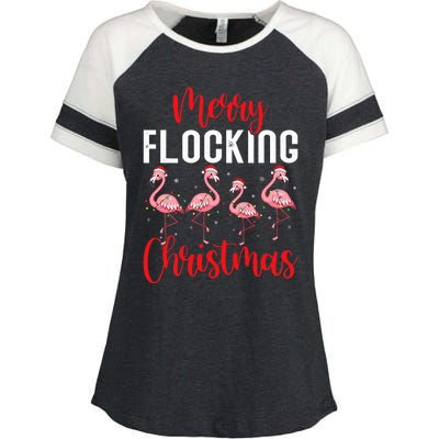 Christmas Merry Flocking Christmas Flamingo Enza Ladies Jersey Colorblock Tee