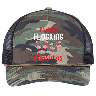 Christmas Merry Flocking Christmas Flamingo Retro Rope Trucker Hat Cap