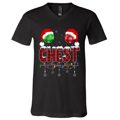 Chestnuts Matching Family Funny Chest Nuts Christmas Couples V-Neck T-Shirt