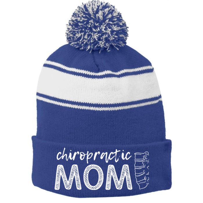 Chiropractic Mom Funny Chiropractor Mother's Day Chiro Humor Cool Gift Stripe Pom Pom Beanie