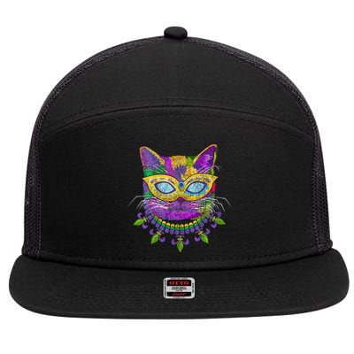 Cat Mardi Gras 7 Panel Mesh Trucker Snapback Hat