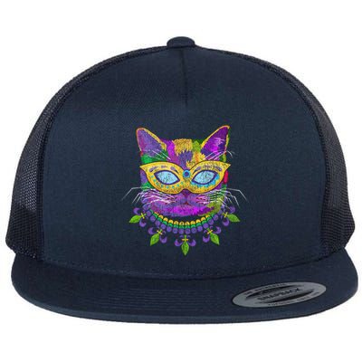 Cat Mardi Gras Flat Bill Trucker Hat