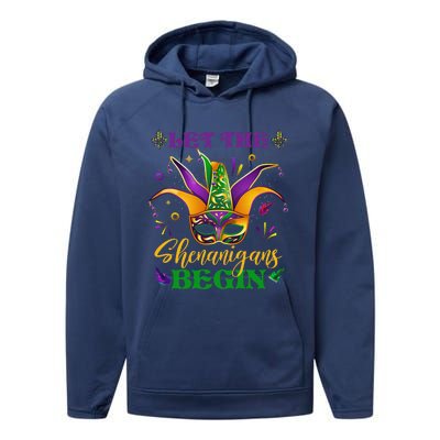 Cute Mardi Gras Mask Let The Shenanigans Begin Performance Fleece Hoodie