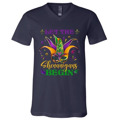 Cute Mardi Gras Mask Let The Shenanigans Begin V-Neck T-Shirt