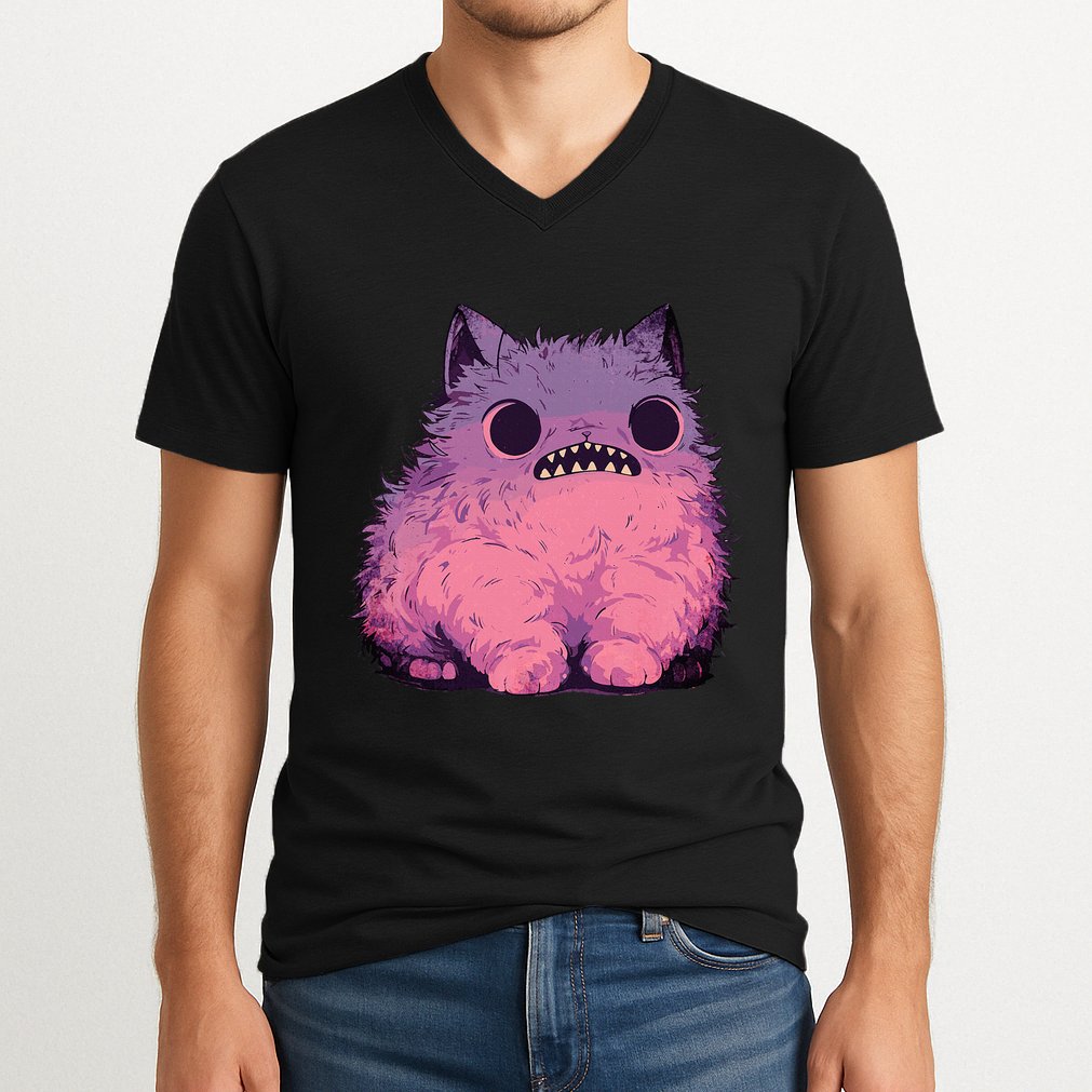 Cat Monster Graphic Kawaii Pastel Goth Anime Aesthetic Goth V-Neck T-Shirt