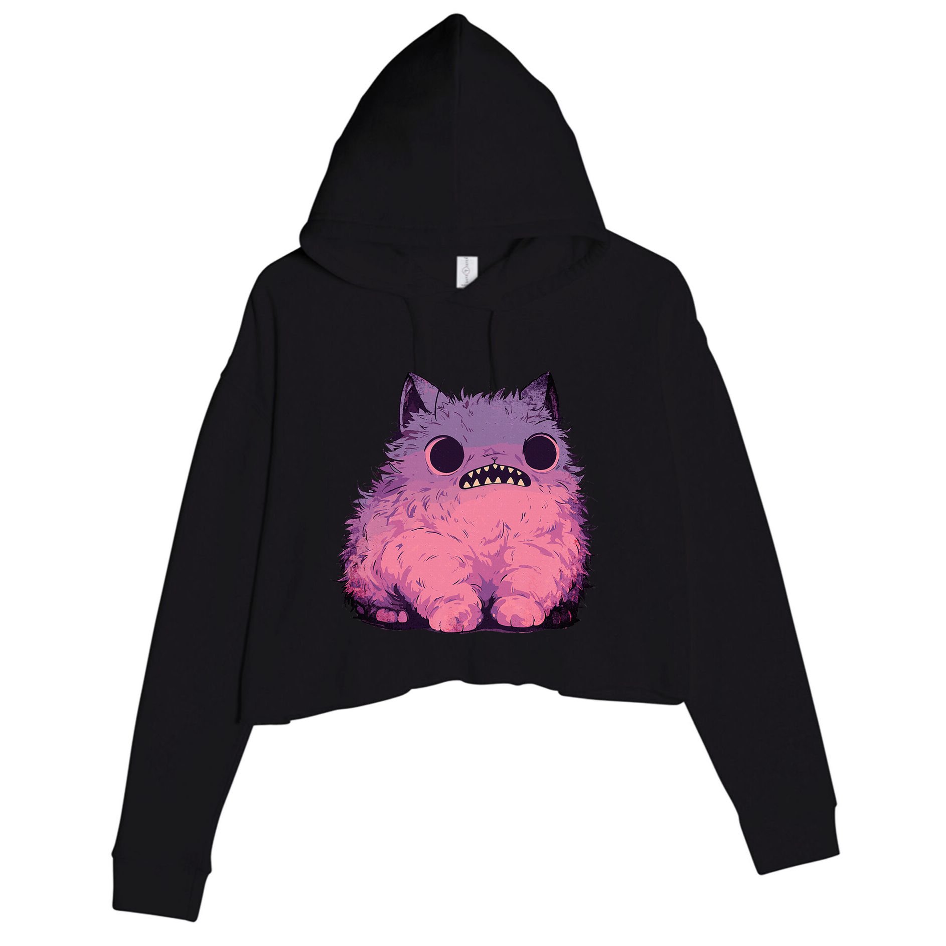 Cat Monster Graphic Kawaii Pastel Goth Anime Aesthetic Goth Crop Fleece Hoodie