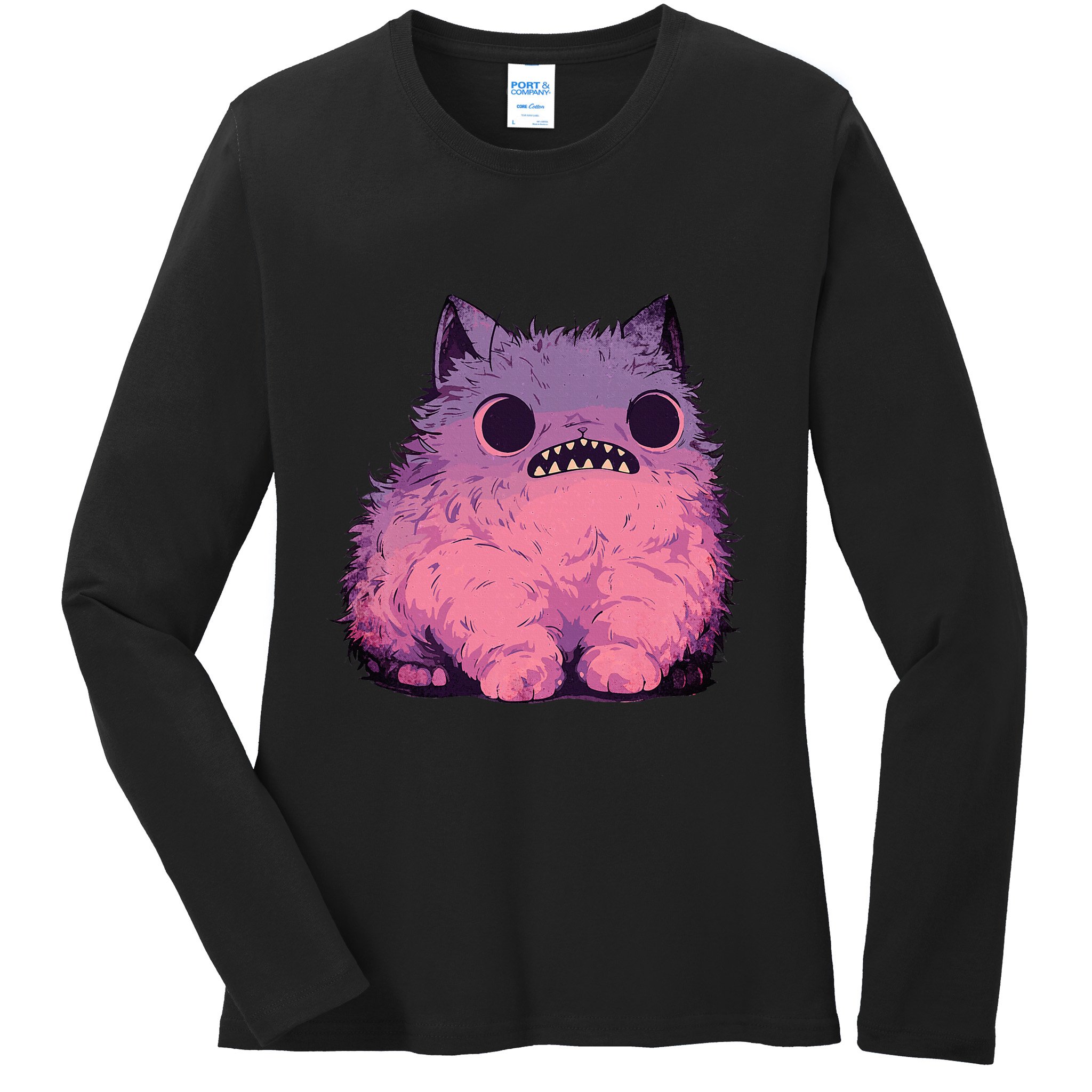 Cat Monster Graphic Kawaii Pastel Goth Anime Aesthetic Goth Ladies Long Sleeve Shirt