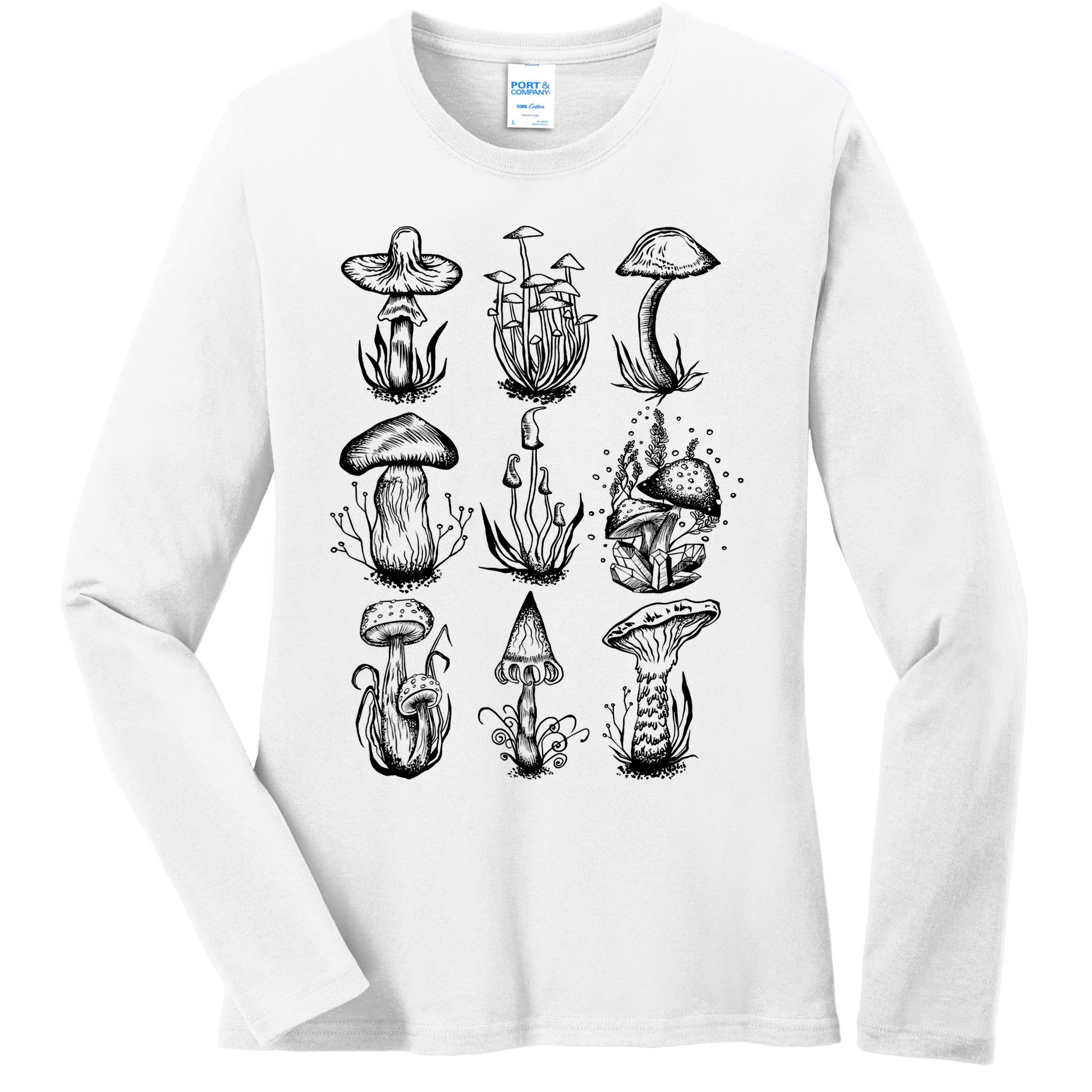 Cottagecore Mushrooms Goblincore Aesthetic Ladies Long Sleeve Shirt