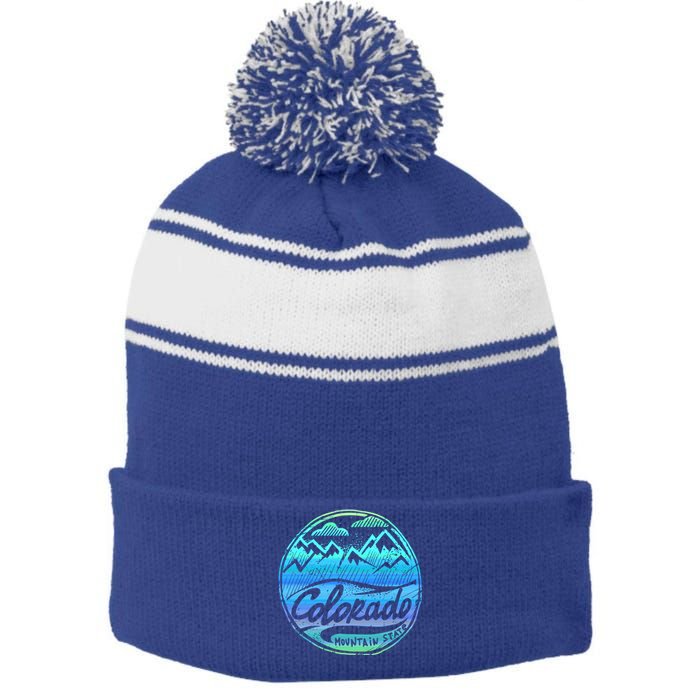 Colorado Mountains Gift Funny Enjoy Colorado Gift Stripe Pom Pom Beanie