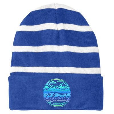 Colorado Mountains Gift Funny Enjoy Colorado Gift Striped Beanie with Solid Band